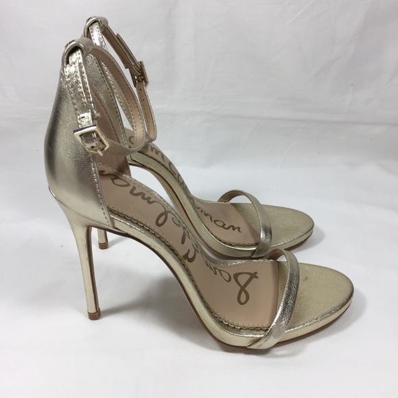 SOLD SAM EDELMAN Nadya Gold Ankle Stiletto Heels - Picture 6 of 8